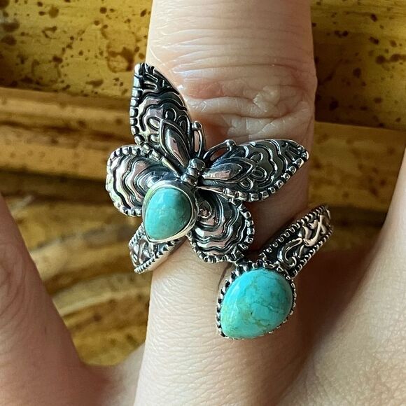 Royston Turquoise Sterling Silver Butterfly Ring Size 7 - Picture 1 of 9